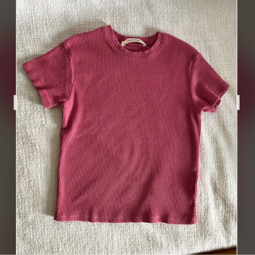 Korea BAS stretchy pink ribbed cropped tee top (Zara, COS, Lululemon, vintage)
